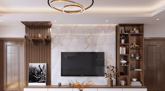 Cách chọn mẫu vách tivi phòng khách phù hợp với không gian tổng thể