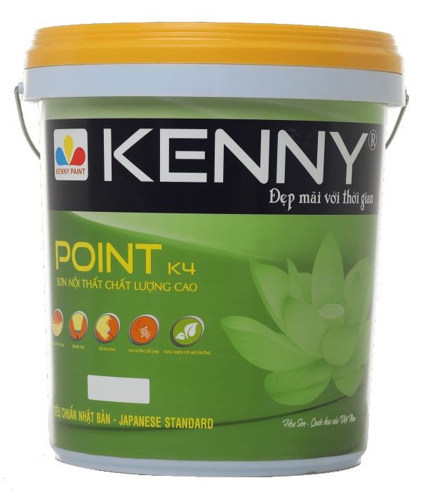 Kenny Point K4: Kenny Point K4 là dòng sản phẩm sơn chất lượng cao của Kenny Paint. Sự đa dạng về gam màu và chất lượng kém cạnh sẽ làm hài lòng bất kỳ khách hàng khó tính nào.