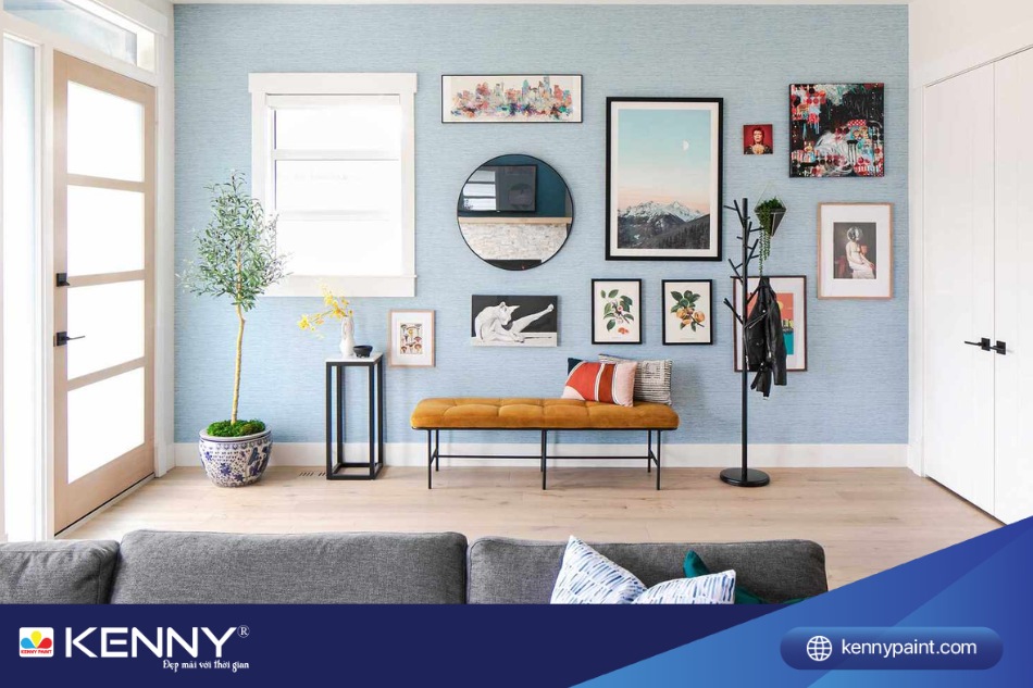 Tường nhà màu xanh dương nhạt tốt cho mệnh Mộc và không ảnh hưởng đến mệnh Kim