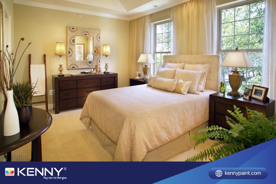 Sơn tường phòng ngủ cho chồng mệnh Mộc, vợ mệnh Kim