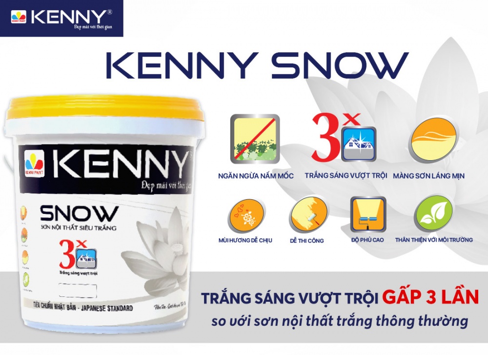 Sơn nội thất KENNY SNOW trắng sáng gấp 3 lần so với loại sơn thông thường