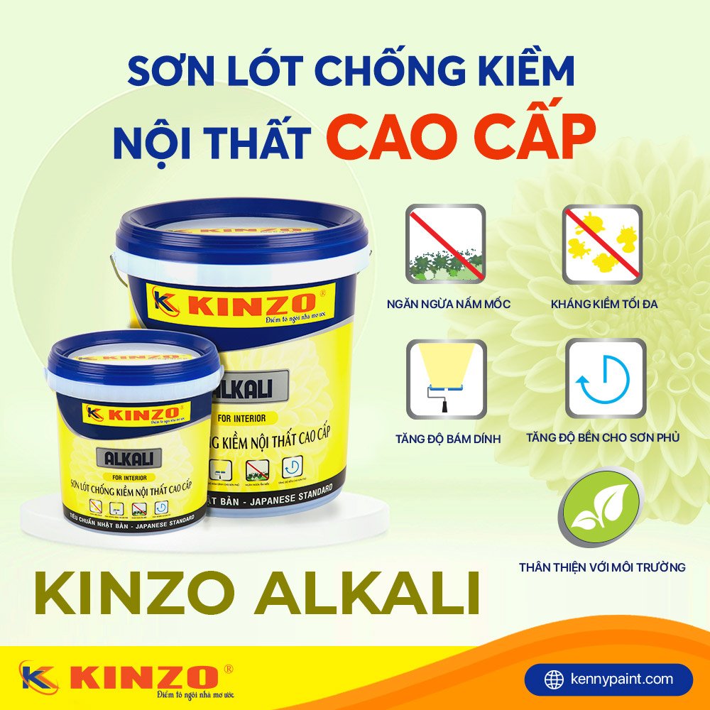 Sơn lót nội thất KINZO ALKALI Cao Cấp kháng kiềm ngừa nấm mốc, tăng độ bám dính cho sơn phủ