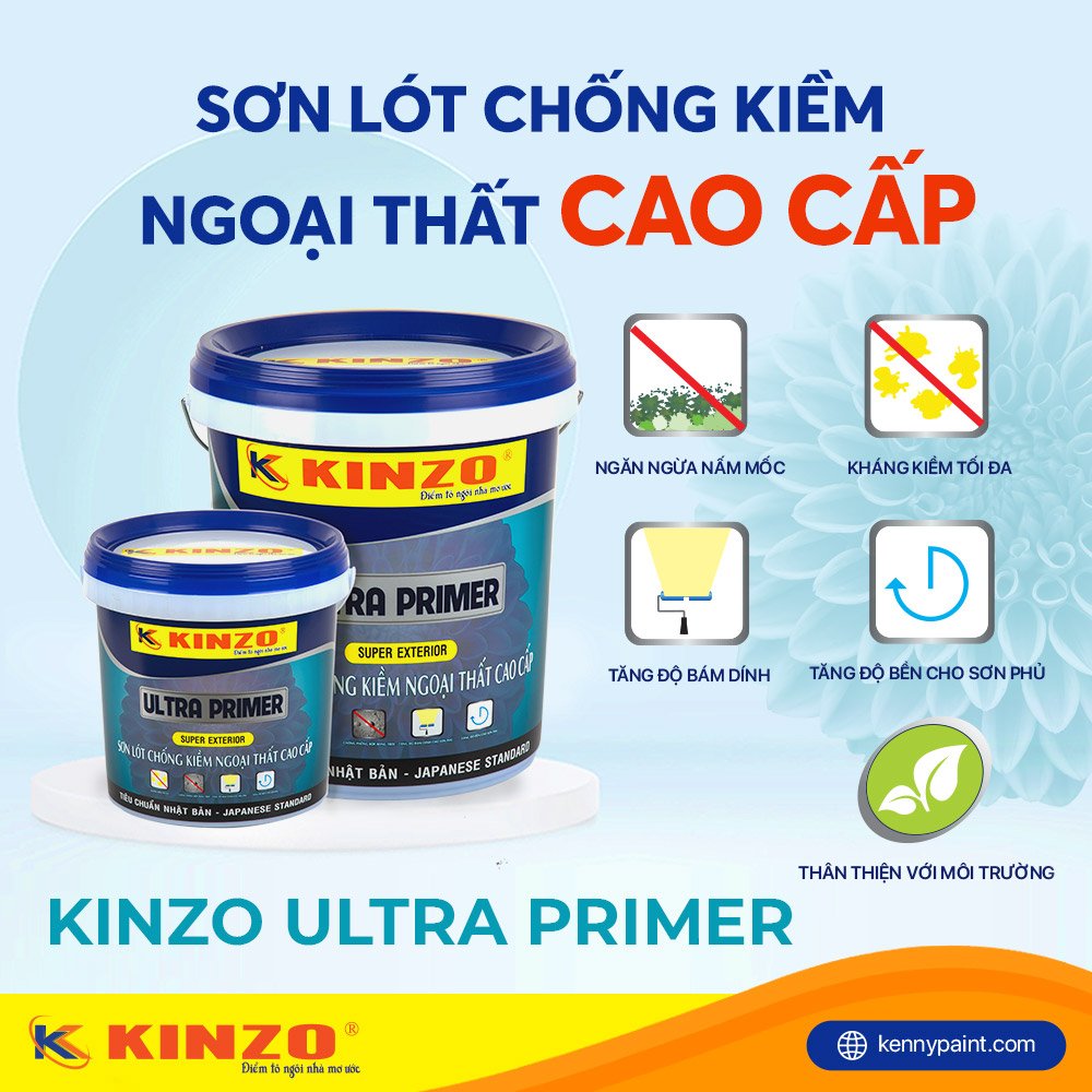 Sơn lót ngoại thất KINZO ULTRA PRIMER Cao Cấp ngừa nấm mốc, tăng độ bám dính cho sơn phủ
