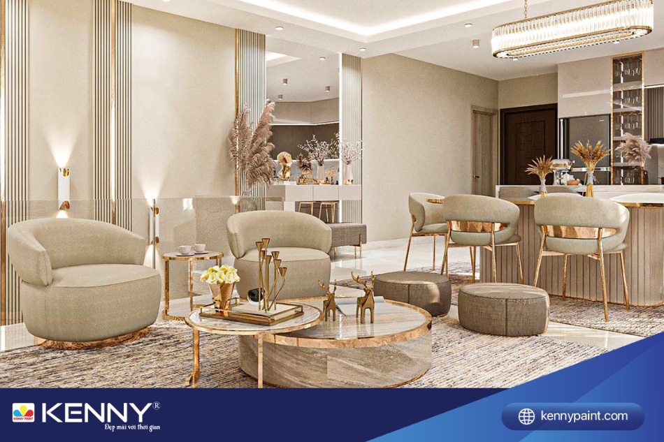 Quý Mão hợp màu gì? Màu sơn trắng ánh vàng mang đến không gian sống sang trọng và thanh lịch