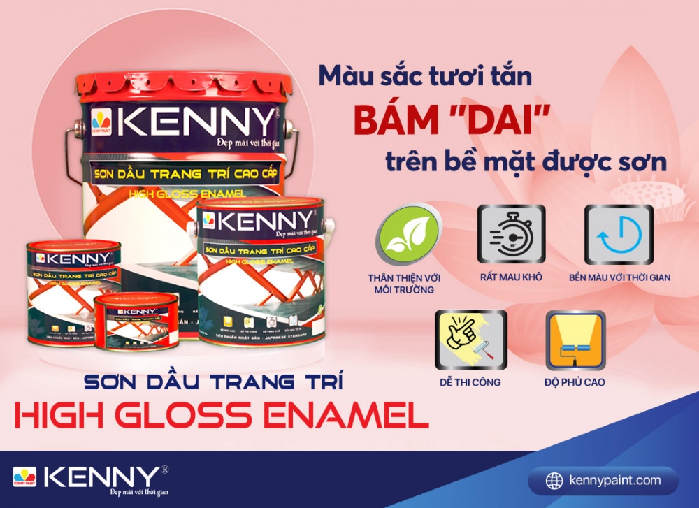 Sơn dầu KENNY HIGH GLOSS ENAMEL có màu sắc tươi tắn và độ bám dai trên bề mặt vật liệu được sơn