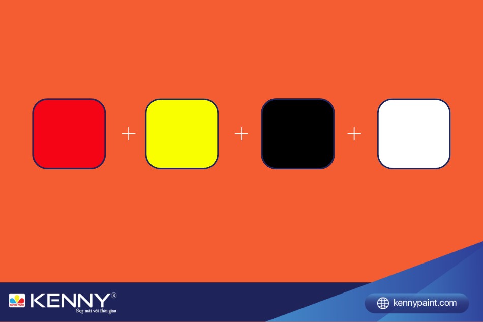 Cách pha màu cam từ bộ tứ màu sơn đỏ - vàng - đen - trắng 