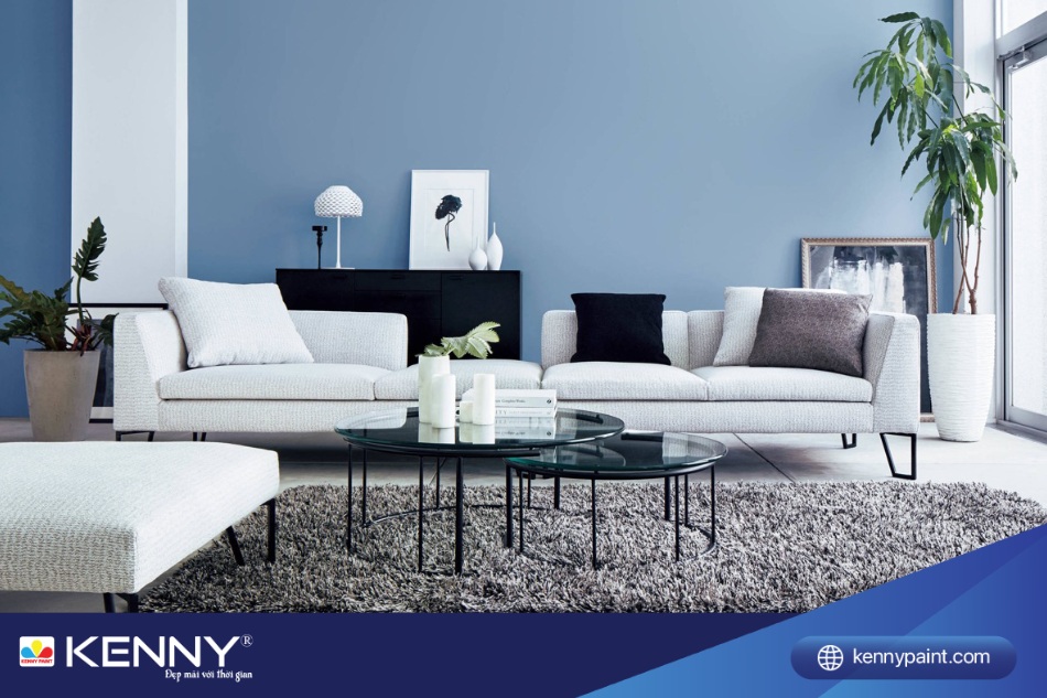 Sơn tường màu xanh tạo điểm nhấn hoặc phối hợp với nội thất gỗ để gia tăng sự hài hòa.