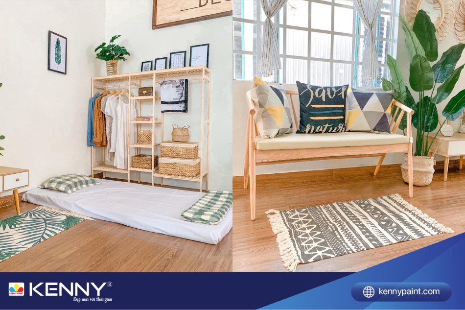 Sử dụng nội thất bằng gỗ trang trí phòng trọ tạo cảm giác ấm áp