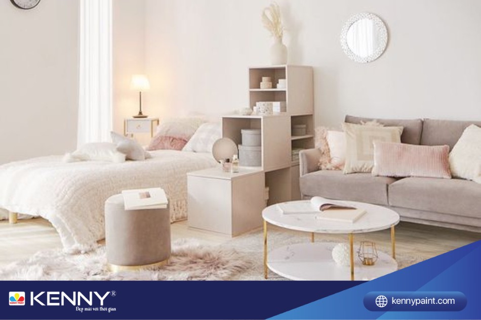 Chọn nội thất cùng với màu tường giúp phòng trọ trông thoáng đãng