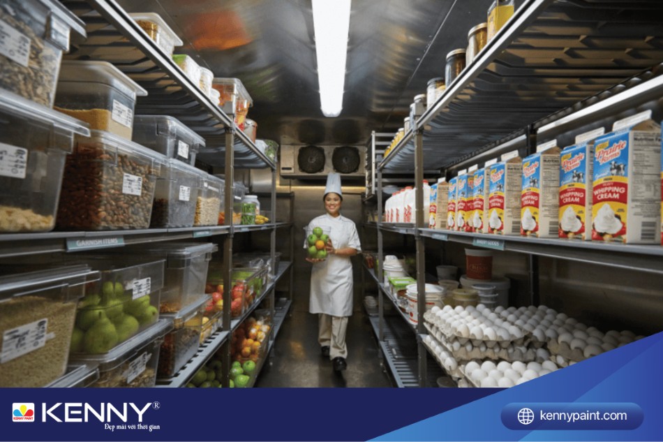 Khu vực bảo quản thực phẩm được sắp xếp ngăn nắp