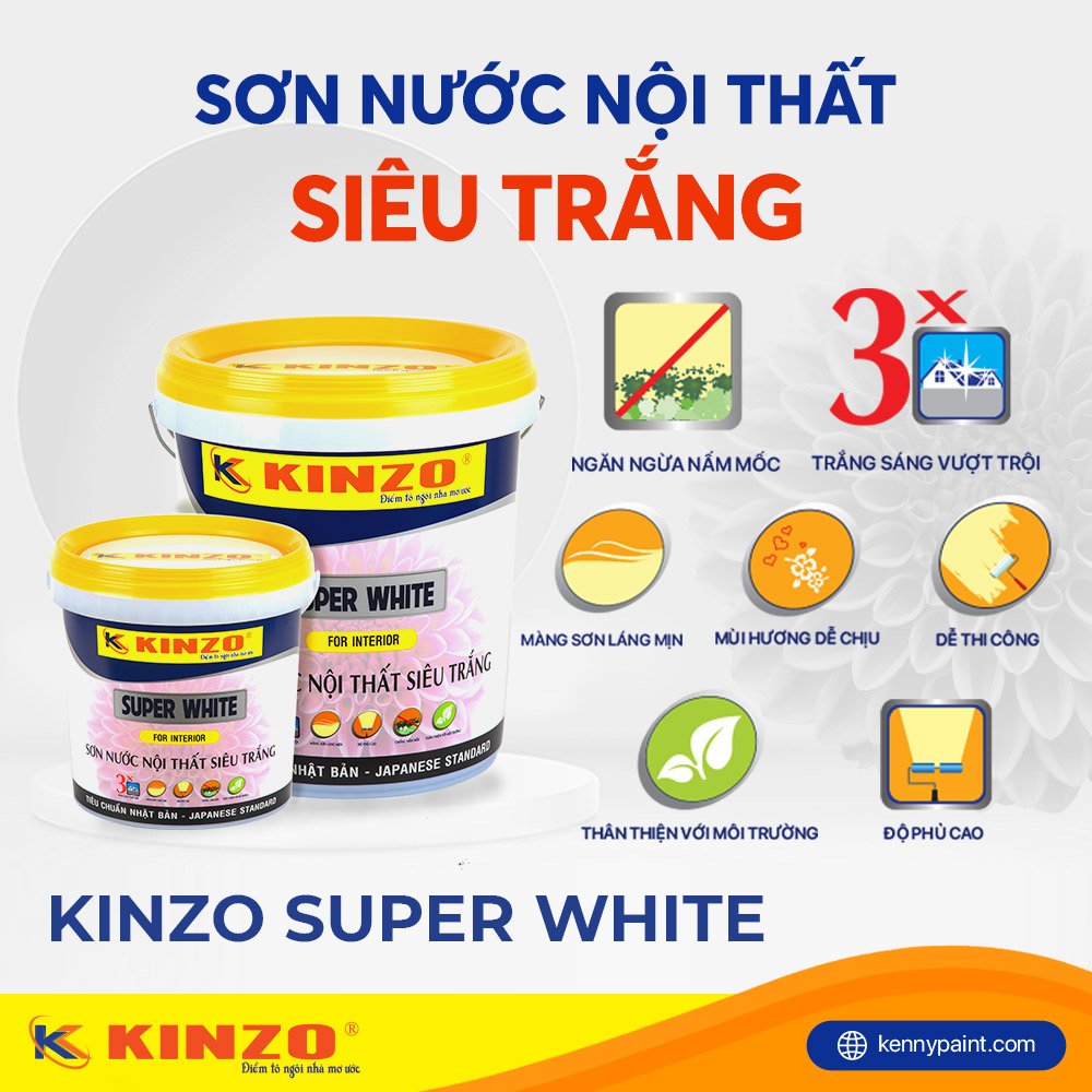 Sơn nội thất KINZO SUPER WHITE có mùi hương dễ chịu giúp ngăn ngừa nấm mốc