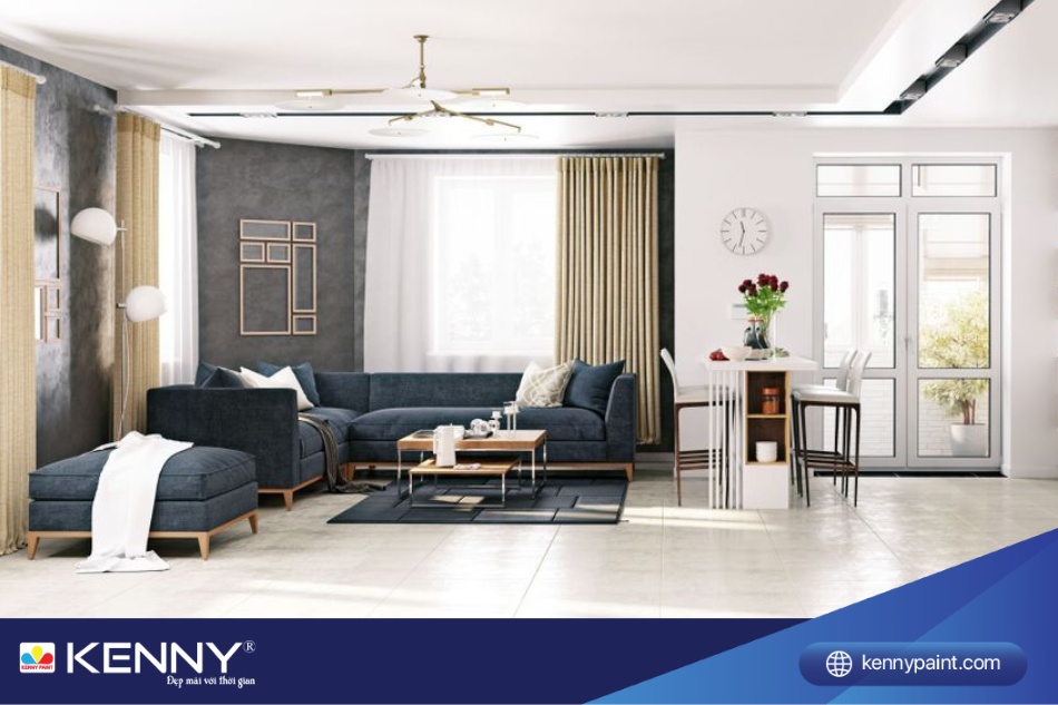 Để tránh không gian trở nên đơn điệu, nên kết hợp màu trắng ánh kim với các màu sơn trung tính khác