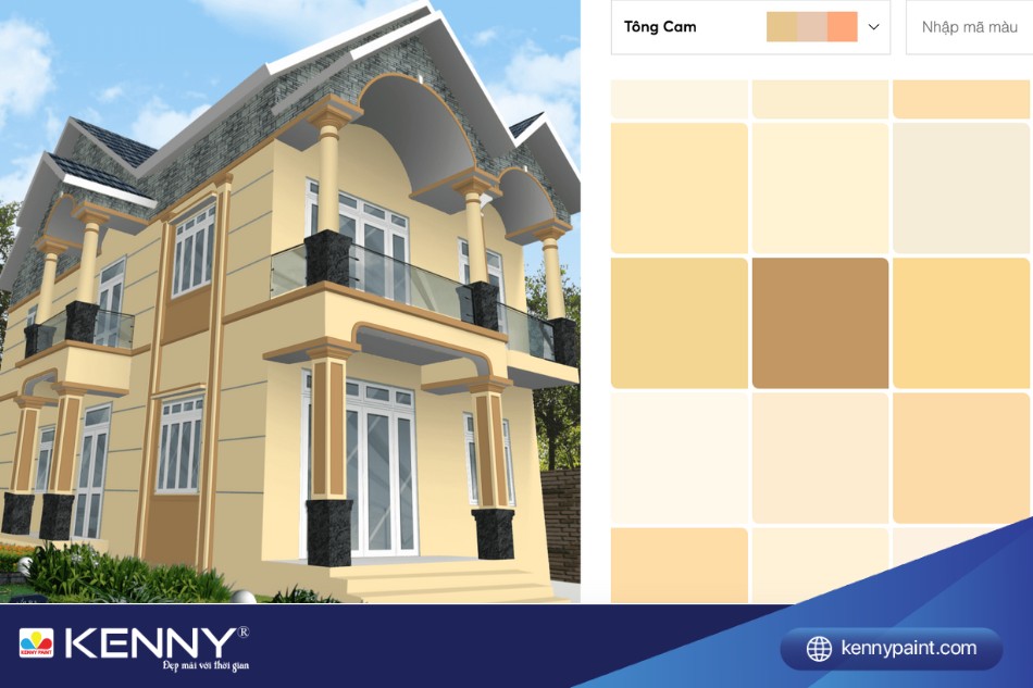 màu sơn nhà 2 tầng đẹp màu vàng nâu