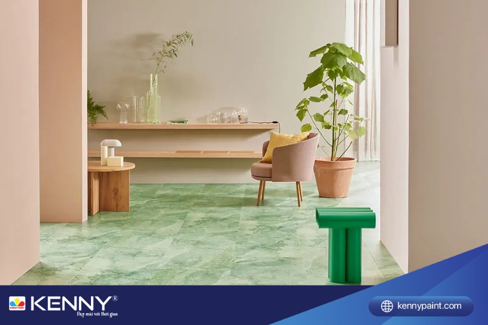 Với nền xanh ngọc, màu sơn tường trắng hoặc be sẽ làm nổi bật không gian, tạo cảm giác tinh tế và sáng sủa. 