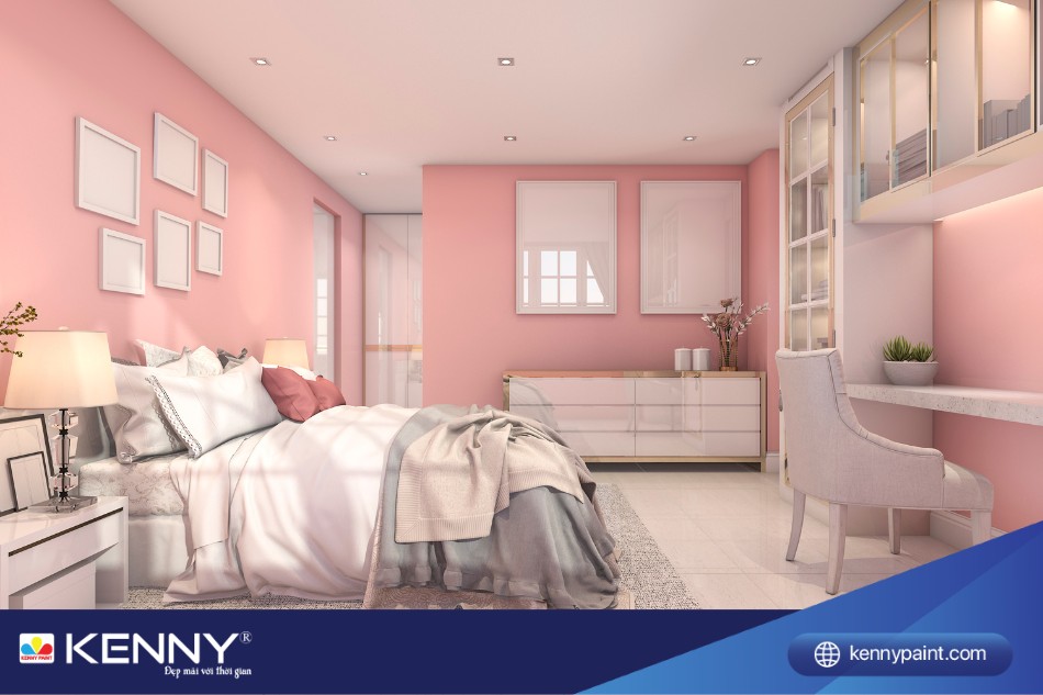 Màu hồng nhạt giúp phòng ngủ trở nên ấm áp, dễ chịu