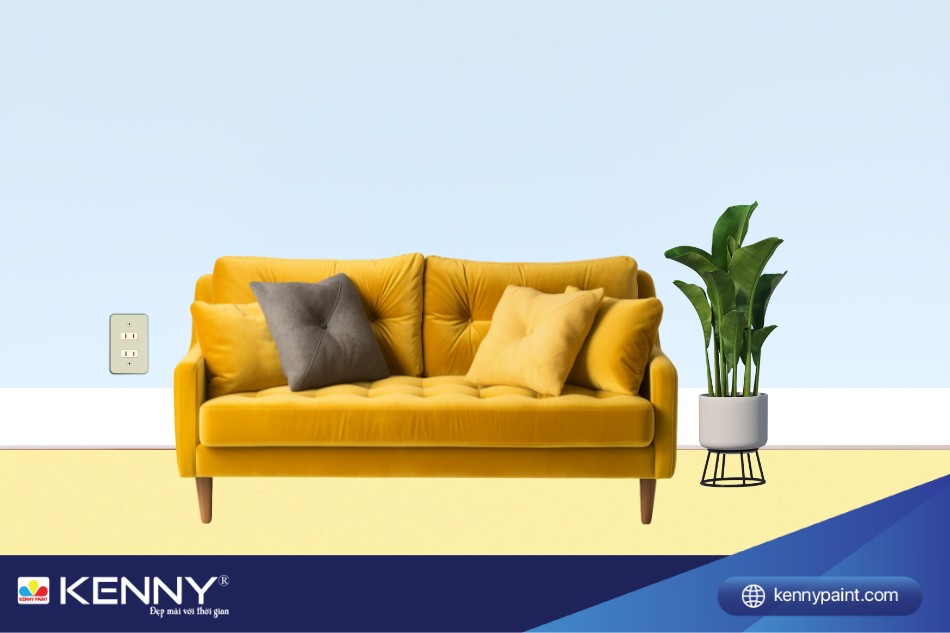 Nền nhà màu vàng có thể sơn tường màu xanh da trời nhạt