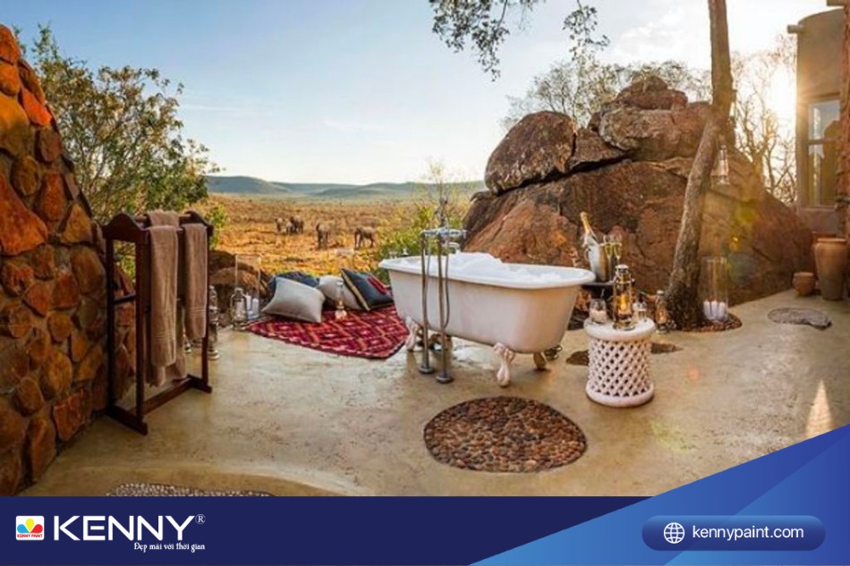 Sự cổ điển của nhà tắm ngoài trời giúp bạn hòa mình vào thiên nhiên