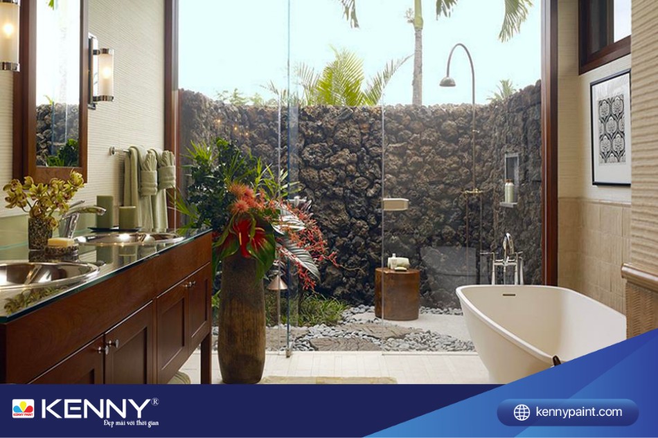 Phòng tắm ngoài trời hiện đại đầy đủ tiện nghi