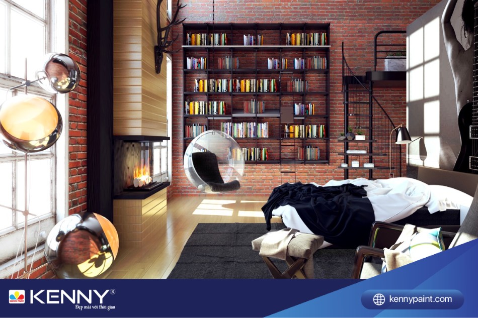 Phòng đọc sách phong cách Industrial tạo cảm hứng