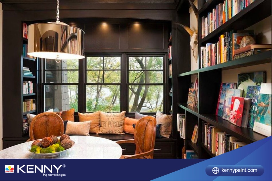 Phòng đọc sách cổ điển kết hợp ánh sáng tự nhiên
