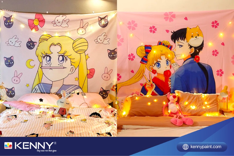 Chỉ cần 1 chiếc màn là bạn đã có ngay phòng ngủ Sakura cực yêu