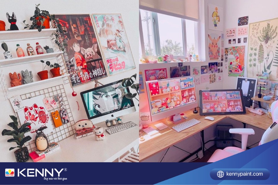 Góc học tập, làm việc vẫn có thể trang trí anime