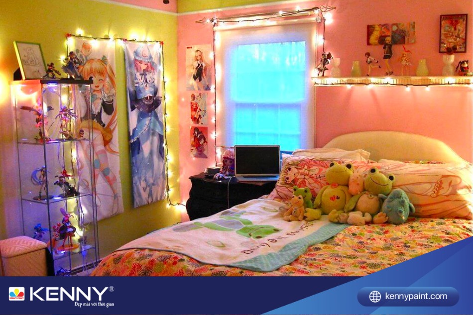 Phòng ngủ anime màu hồng dành cho nữ