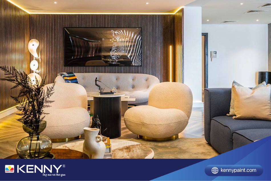 Nội thất trong phòng khách được sử dụng một cách độc đáo và khéo léo