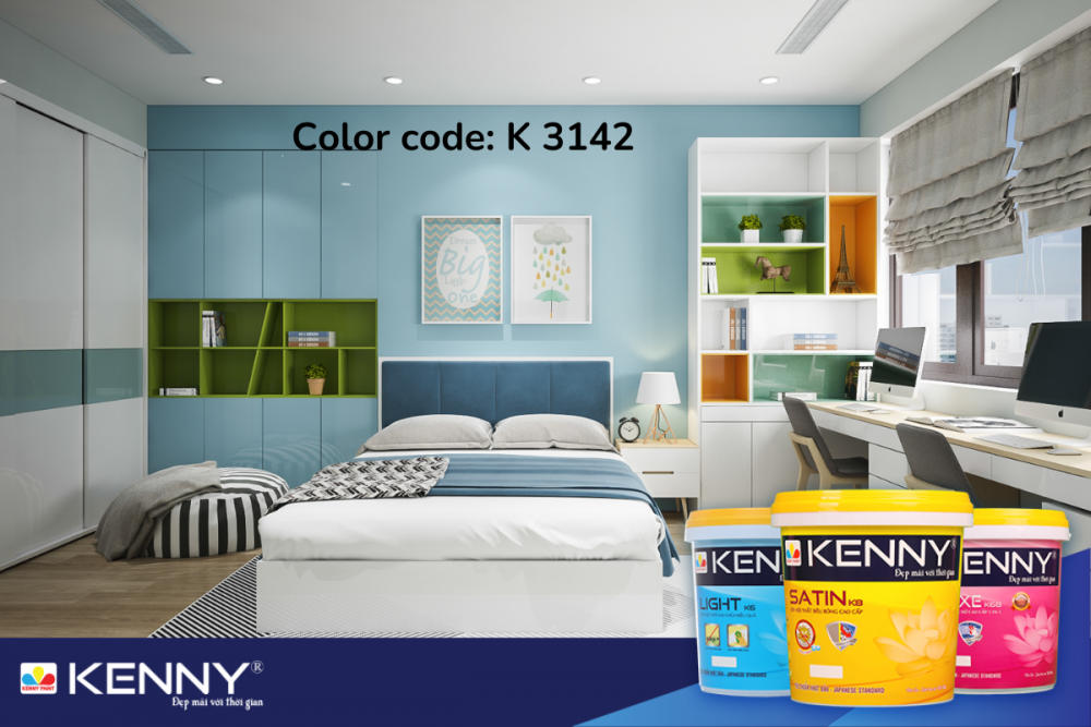 Sơn KENNY - Điểm tô ngôi nhà mơ ước phong-ngu-dep-mau-xanh-12