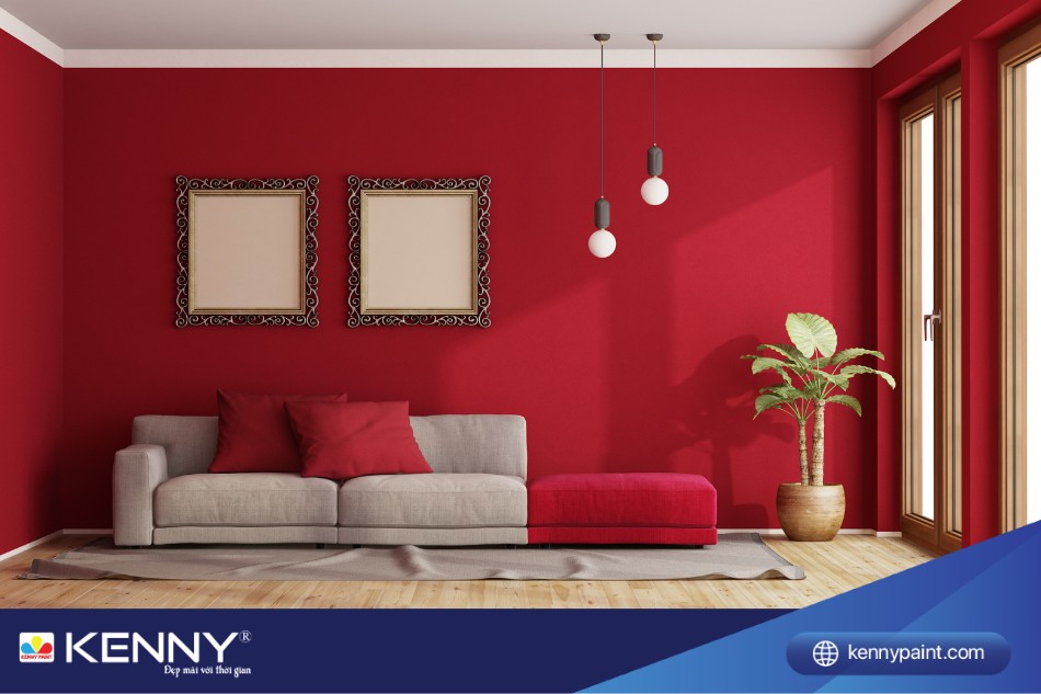 Phòng ngủ màu đỏ rượu vang nổi bật tạo nên không gian ấm cúng và sang trọng