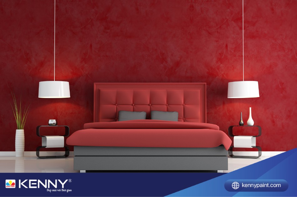 Phòng ngủ màu đỏ nhung vô cùng sang trọng, xa hoa