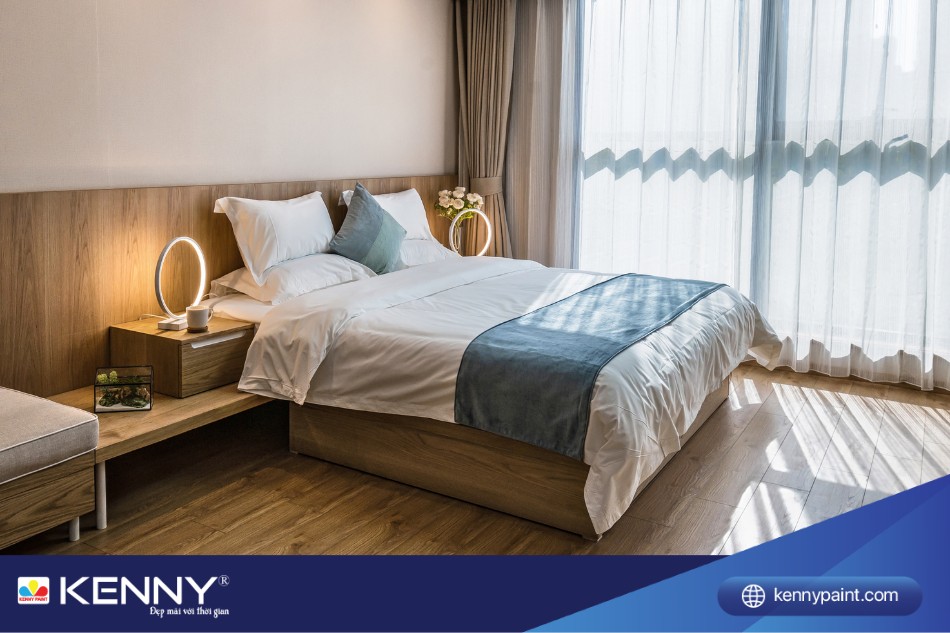 Phòng ngủ màu nâu kết hợp với nội thất gỗ tạo cảm giác ấm áp