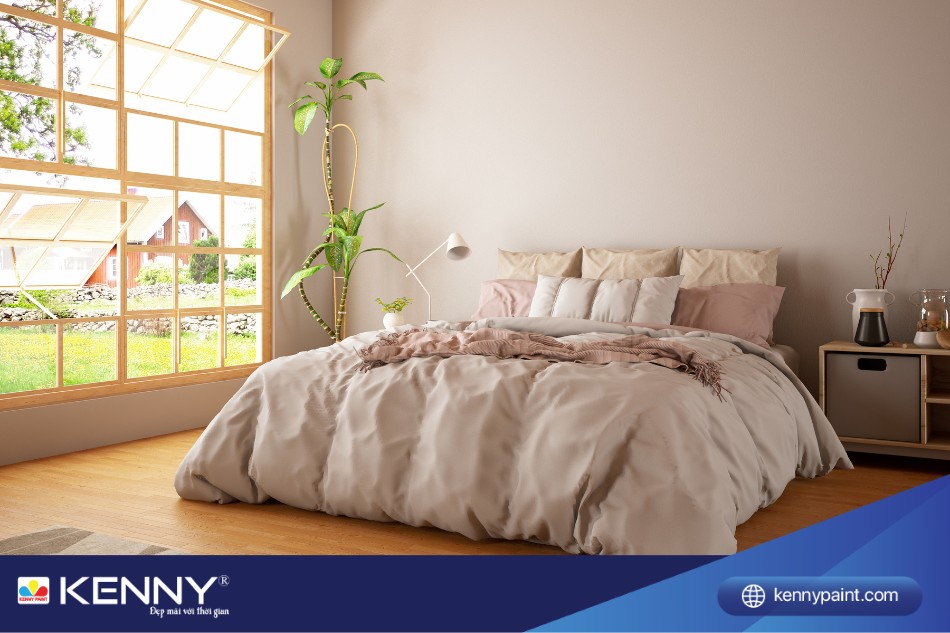 Màu nâu kem tối giản giúp phòng ngủ trở nên yên bình hơn