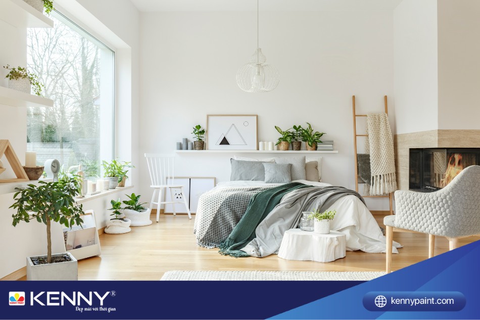 Phòng ngủ sơn màu trắng phong cách Địa Trung Hải vô cùng được yêu thích