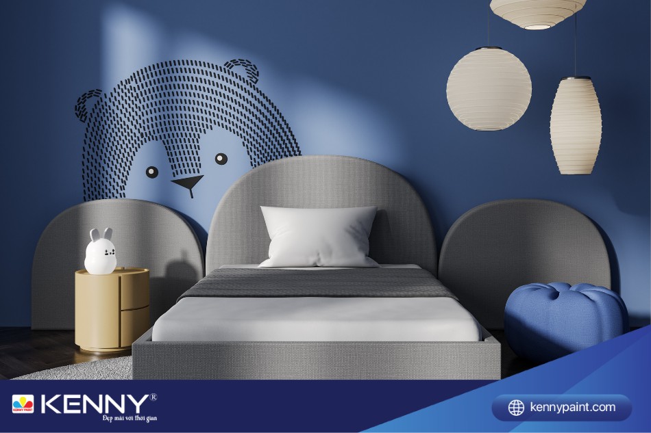 Phòng ngủ sơn màu xanh dương kết hợp nội thất mang đến sự sang trọng và tinh tế