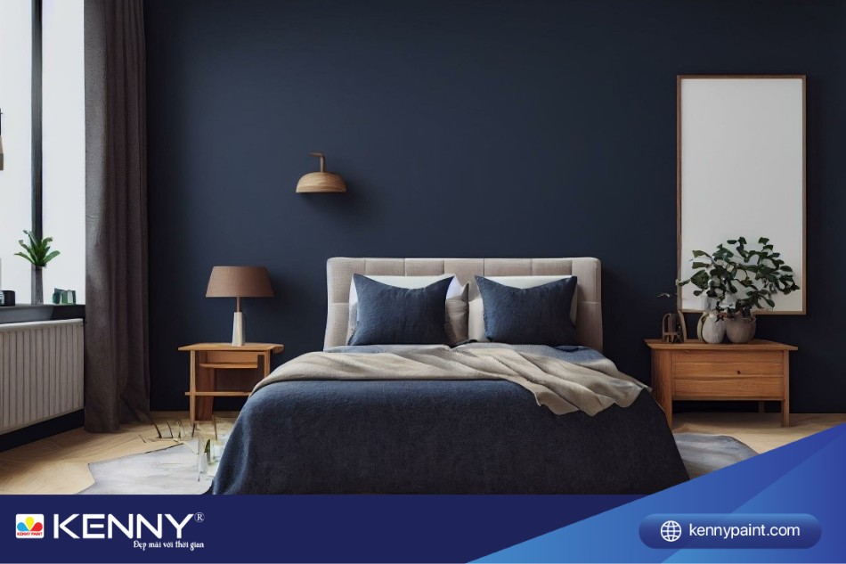 Màu xanh dương kết hợp với thất gỗ tự nhiên tối giản, mang lại cảm giác thư thái