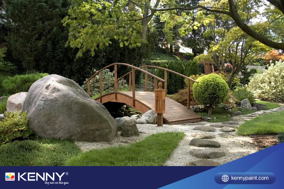 Các yếu tố, sỏi, đá, cây cối, đèn đá,...trong mẫu sân vườn Nhật Bản