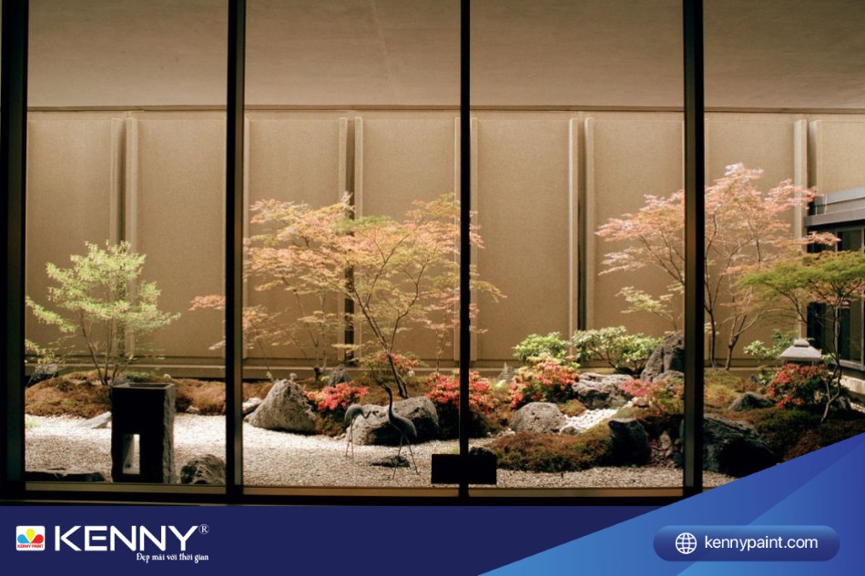 Mẫu sân vườn Nhật Bản hiện đại trong không gian lắp kính