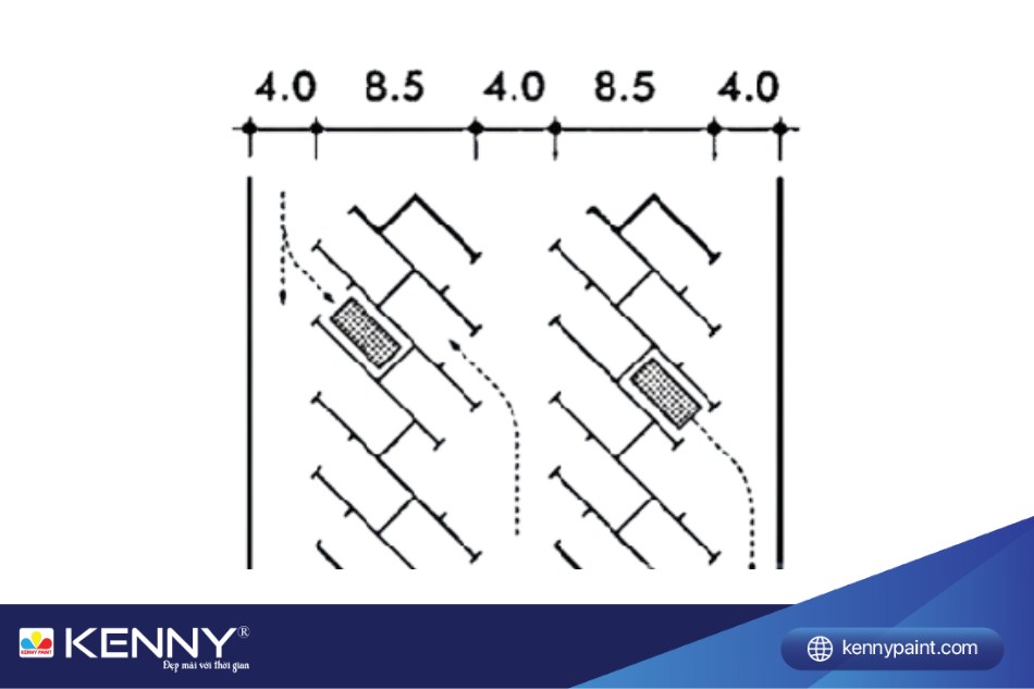 Kích thước tiêu chuẩn của sơn kẻ vạch tại bãi đỗ xe đấu lưng nhau 45 độ