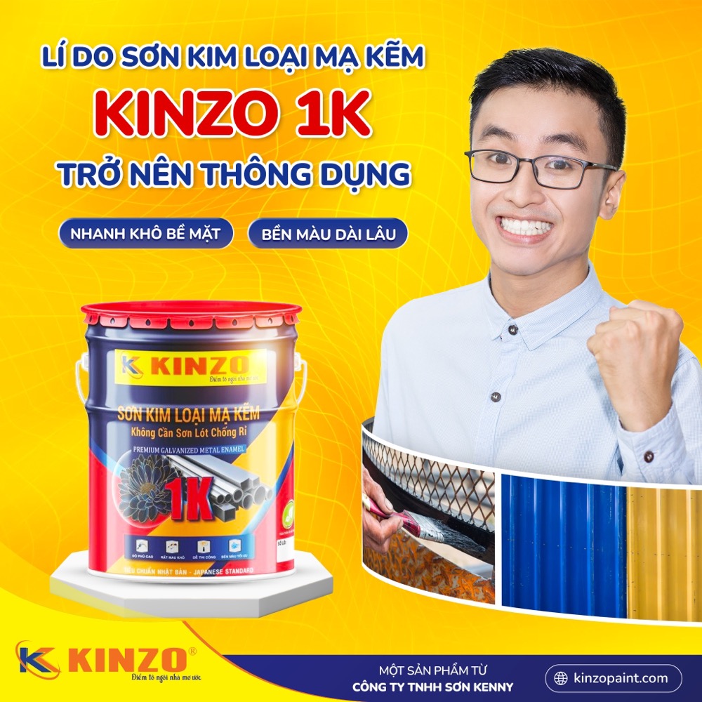 Sơn kim loại mạ kẽm KINZO K1 có độ bền màu cao, bề mặt sơn khô nhanh trong 15 phút