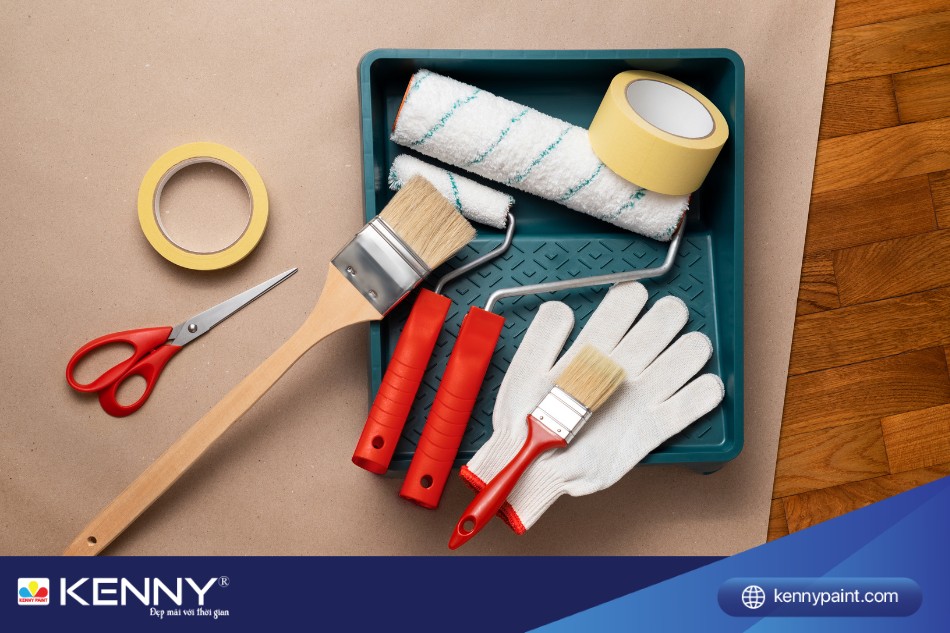 Chuẩn bị đầy đủ dụng cụ sơn trước khi sơn lại đồ gỗ