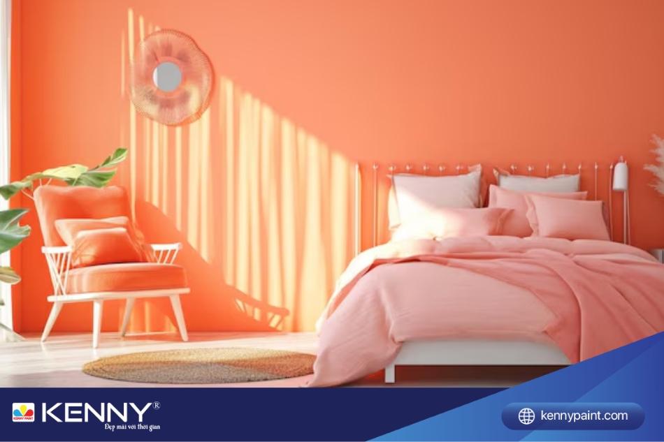 Màu cam đào mang đến cảm giác thư giãn, tự do và trẻ trung, thoải mái trong phòng ngủ của mình. 
