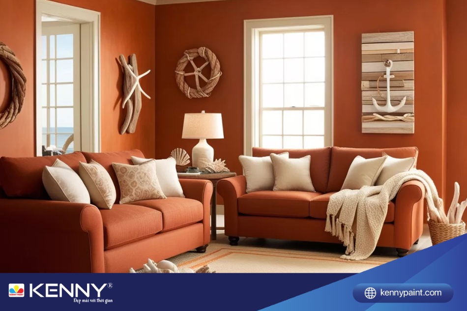 Sơn nhà màu cam đất phù hợp với nhiều phong cách nội thất, từ cổ điển đến hiện đại.