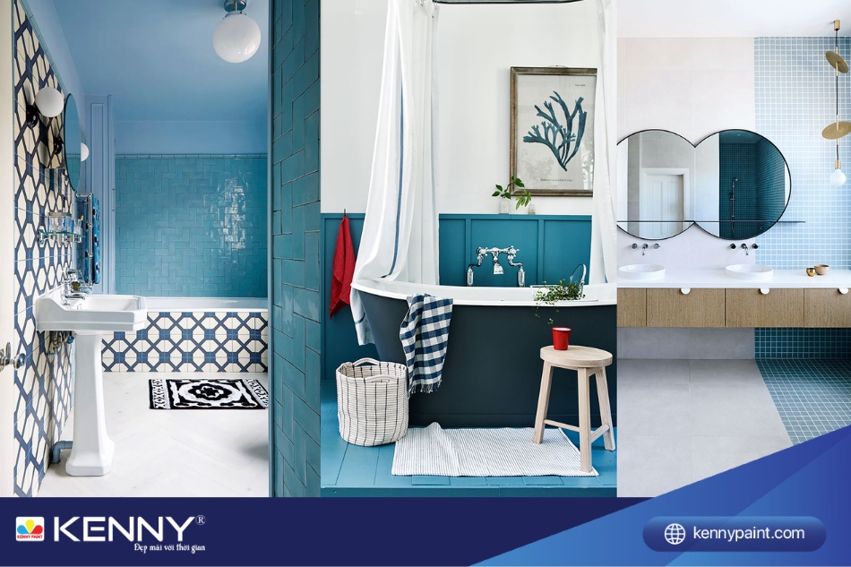 Sự hòa hợp của màu sơn và màu nội thất trong phòng tắm.