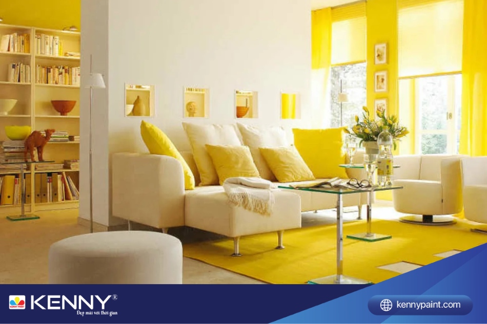 Phòng khách tươi trẻ với gam màu vàng chanh