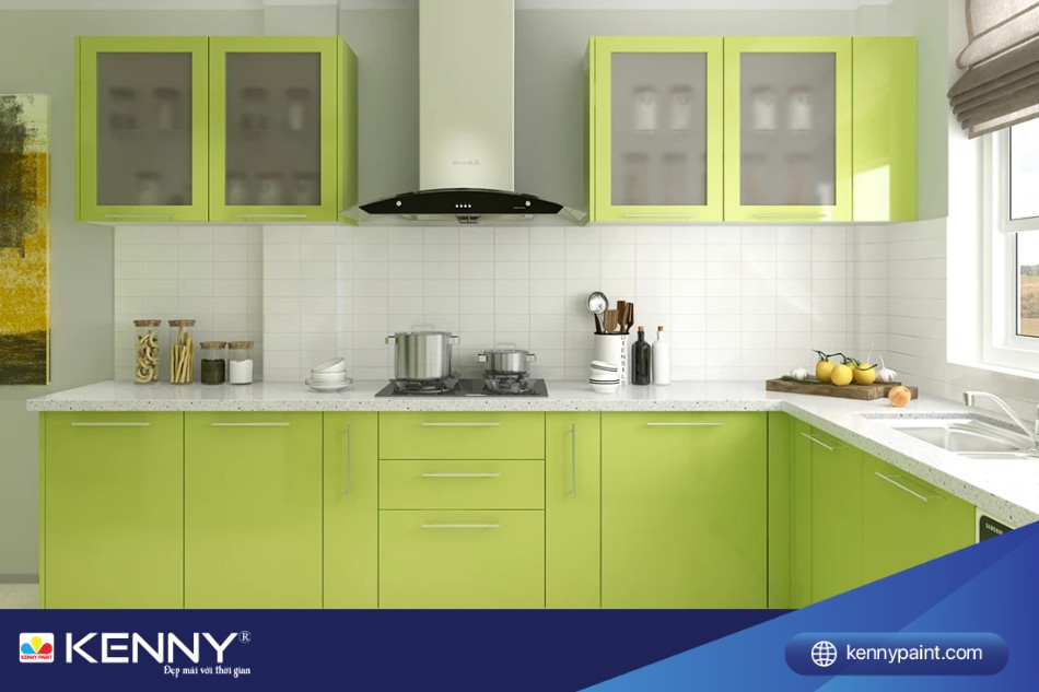 sơn nhà bếp màu xanh cốm