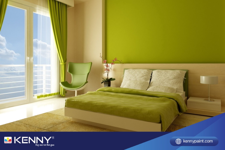 Kết hợp màu be và xanh lá mạ cho phòng ngủ