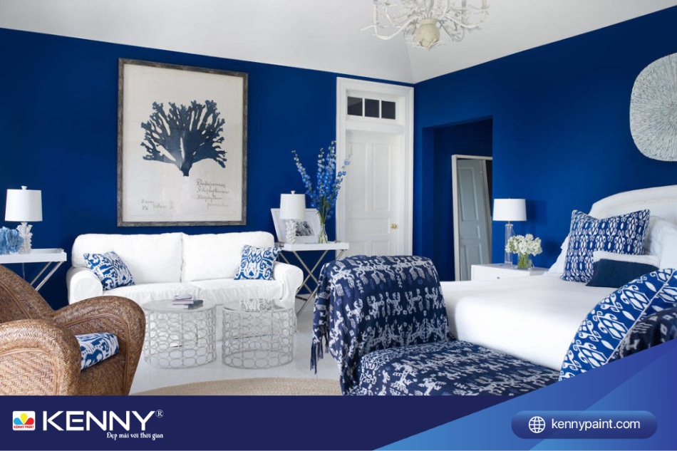 Màu xanh nước biển mang đến không gian sống hiện đại, thanh bình và đầy năng lượng cho phòng khách