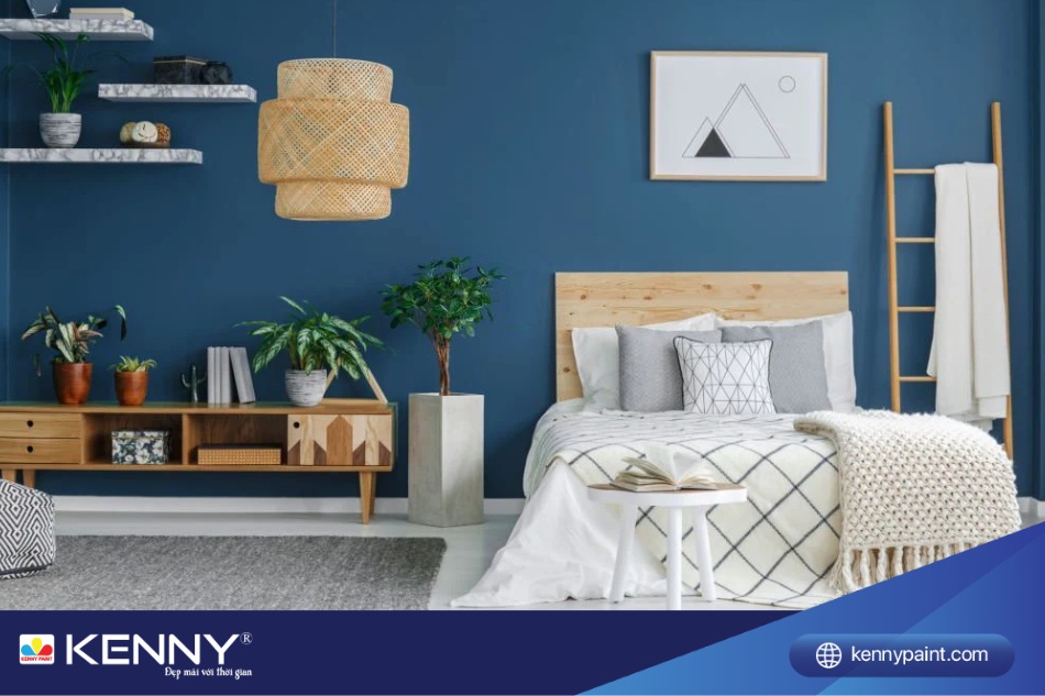 Phòng ngủ được sơn màu xanh nước biển sẽ giúp giảm căng thẳng, dễ đi vào giấc ngủ