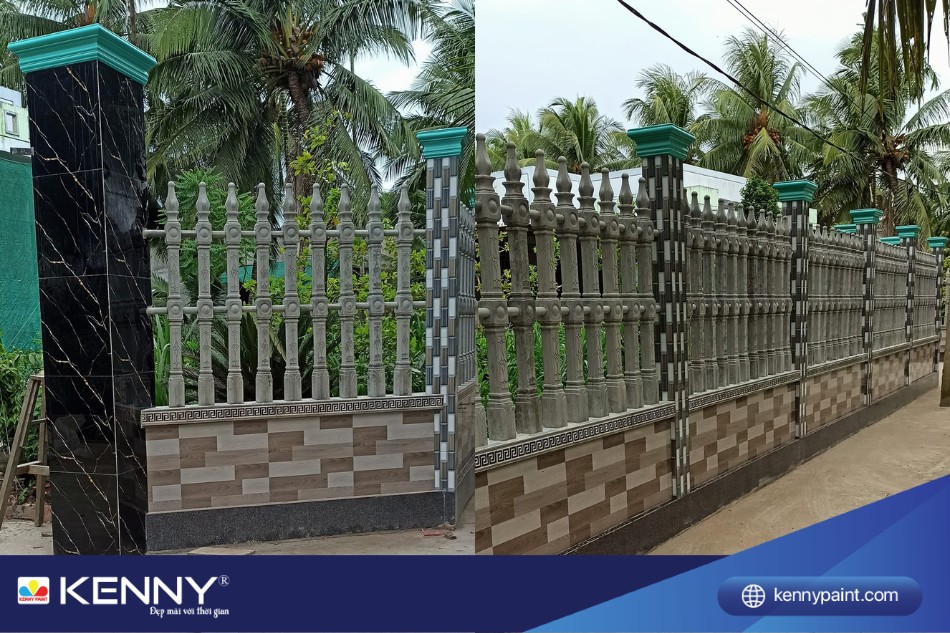 Hàng rào bê tông màu xám dễ kết hợp với các màu sắc khác